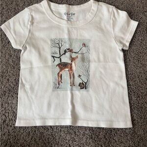 Brandy Melville White Short Sleeve Tee with Woodland Print